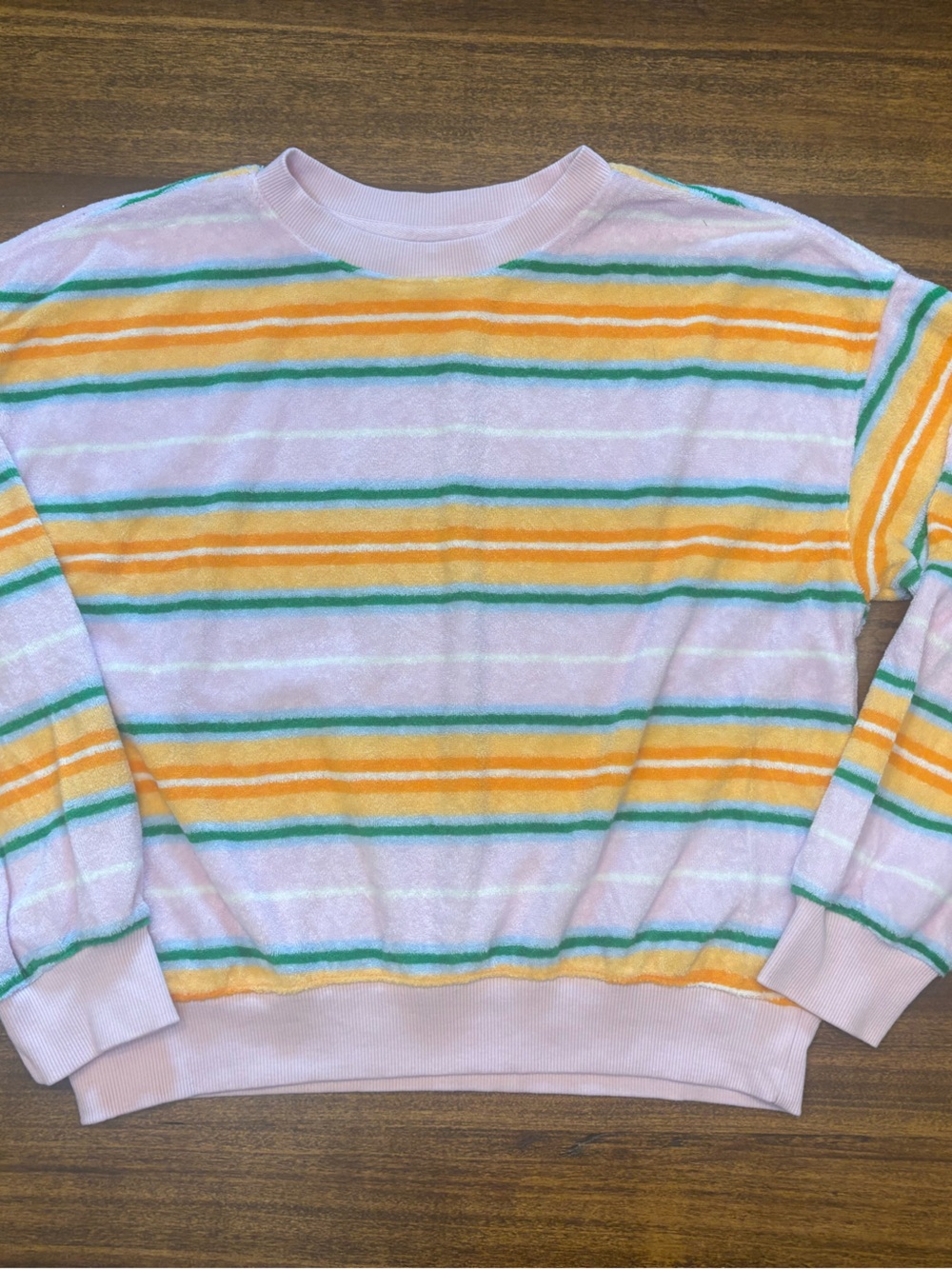 Old Navy girls size large striped terry cloth sweatshirt - Pink, orange& teal